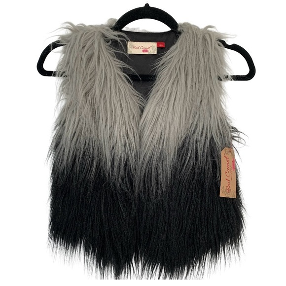 RED CAMEL GIRLS NWT! Faux Ombré Fur Vest Black/Gray‎ Shaggy Chic Lined Girl’s S - Picture 1 of 13